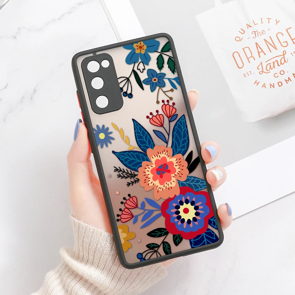 Phone Case For Samsung Galaxy S24 Ultra Cases S23 FE  S22 Plus S21 S20 FE Note 20 Ultra 10 Plus Hard Matte Flower Fundas Covers