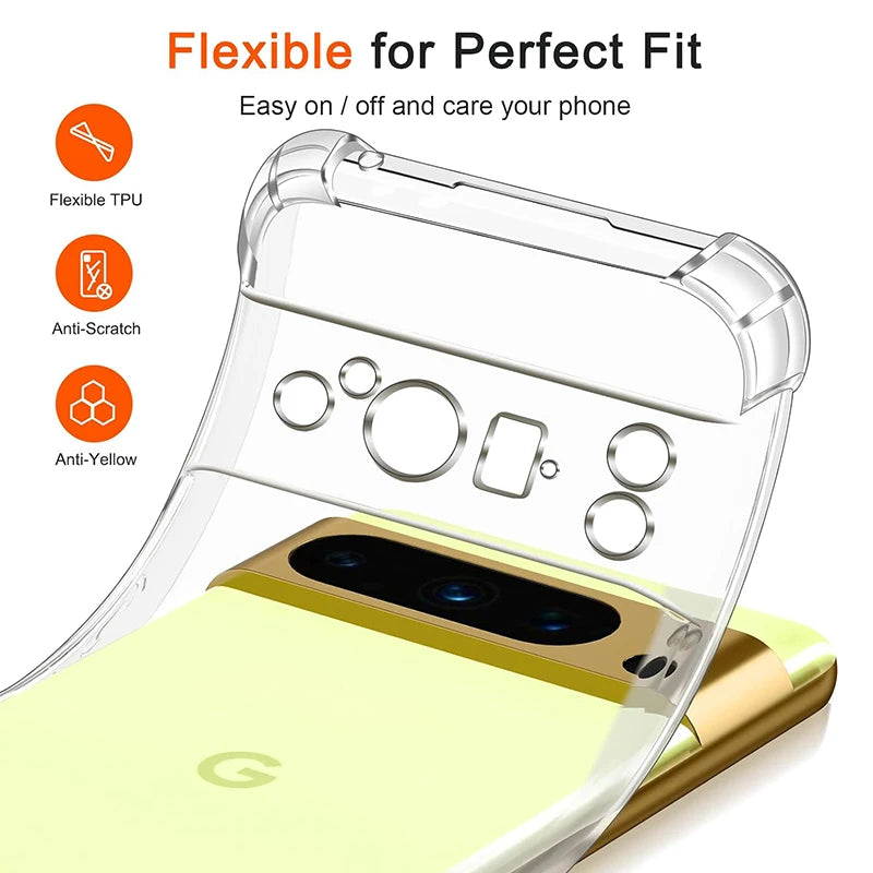 Transparent Phone Case For Google Pixel 9 8 7 6 Pro XL 6A 7A 8A 9A Thick Silicone Shockproof Cover Airbag Bumper Soft Back Cover