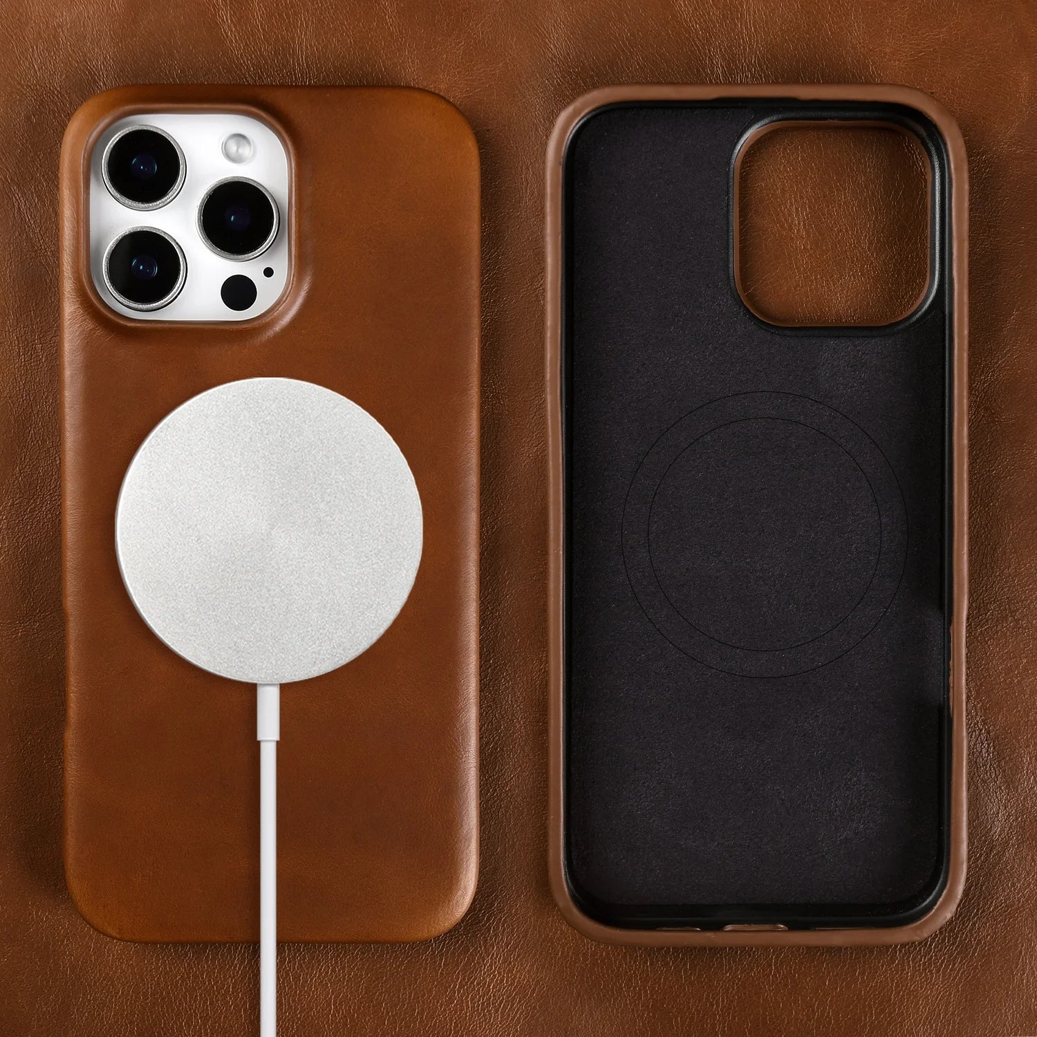 Vintage Full Wrapped Genuine Leather Case For Iphone 16 Pro Max 15 14 13 12 11 Business Oil Wax Magnetic Magsafe Phone Cover
