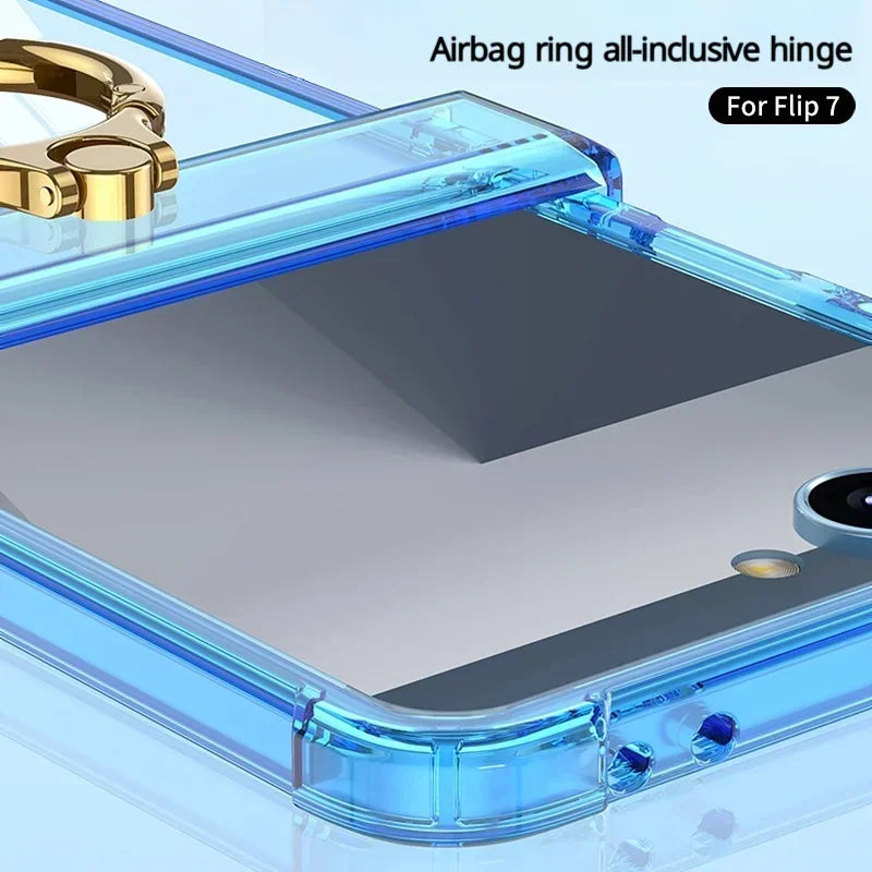 Luxury Ring Holder Airbag Hinge Protection Phone Case For Samsung Galaxy Z Flip 8 6 5 Z Flip7 FE Flip8 Antifall Shockproof Cover