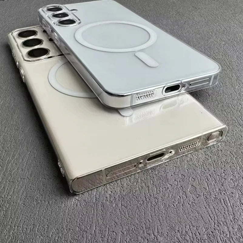 Glossy Transparent Ultra Thin Magsafe Case for Samsung Galaxy S25 S24 S23 S22 S21 S20 Plus FE Ultra Note 20 5G Z Flip 7 6 5 4