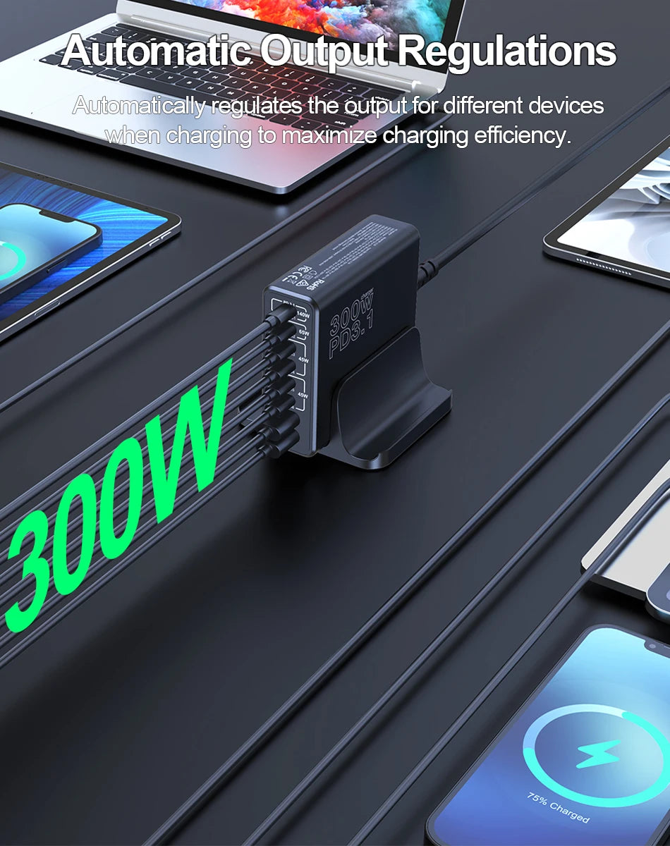 Ubigbuy 300W USB C Fast Charger Multi Port GaN 140W PD 3.1 Charging Station PPS 100W 45W for MacBook Pro M2 iPhone 15 14 Galaxy