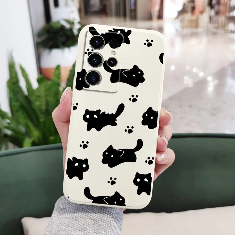 Nifty Black Cat Phone Case For Samsung Galaxy S25 S24 S23 S22 S21 S20 Ultra FE S10 S10E Plus Note 20 Ultra Silicone Cover