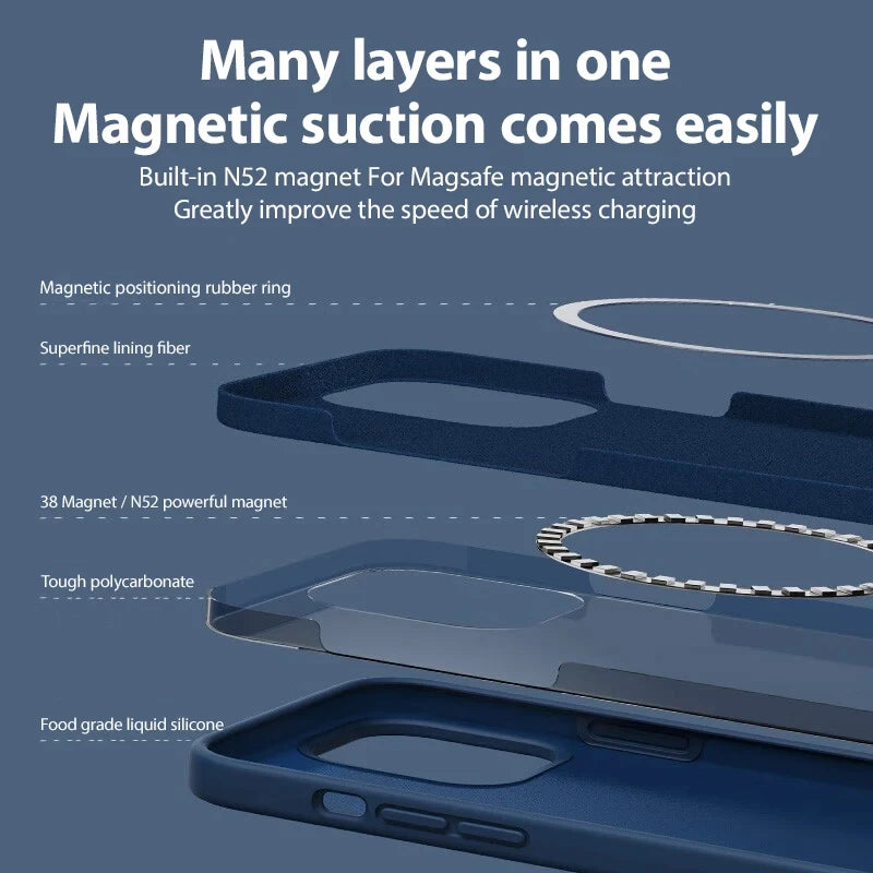 For Magsafe Liquid Silicone Case For iPhone 15 14 13 12 11 Pro Max Plus Wireless Charging Soft Back Cover Shockproof Accessories