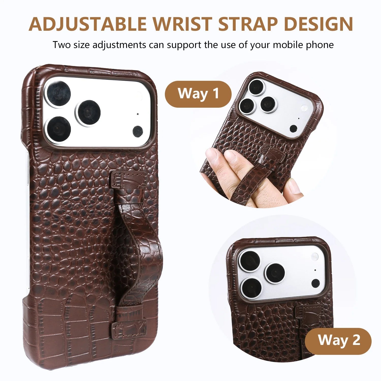 Luxury Genuine Leather Case With Wrist Strap Kickstand For iPhone 17 Pro Max 16 15 14 13 12 Crocodile Pattern Protective Funda