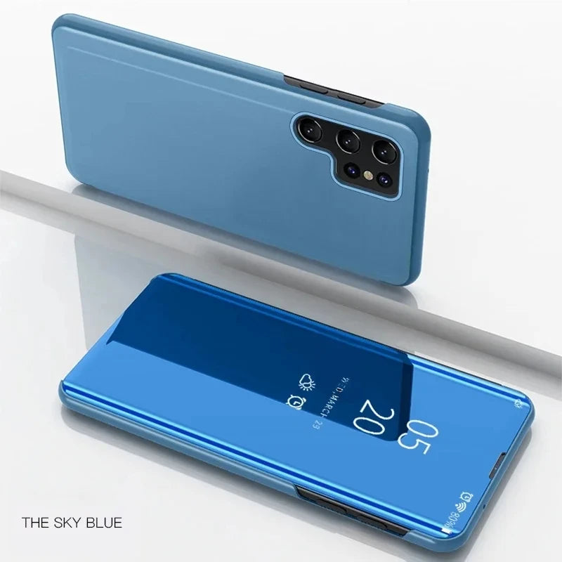 Mirror Flip Luxury Cases For Samsung Galaxy S26 Ultra S25 S23 S22 S21 Plus Fe Note 20 S24 Ultra Leather Texture Shockproof Cover