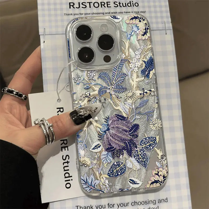 Fashion Retro Artistic Flower Phone Case For iPhone 17 16 15 14 13 12 11 Pro Max XR XS MAX 7 8 PLUS INS Shake Proof Laser Cover
