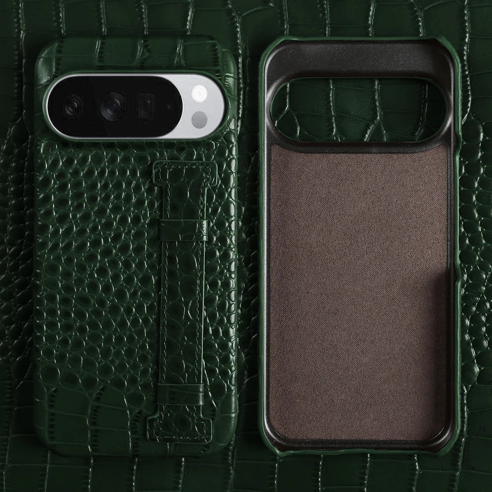With Wrist Strap Crocodile Genuine Leather Case For Google Pixel 10 Pro 10A 9A 9Pro XL 8A 8 7A 7 6A 6 Pro 5A 5 Back Cover Cases