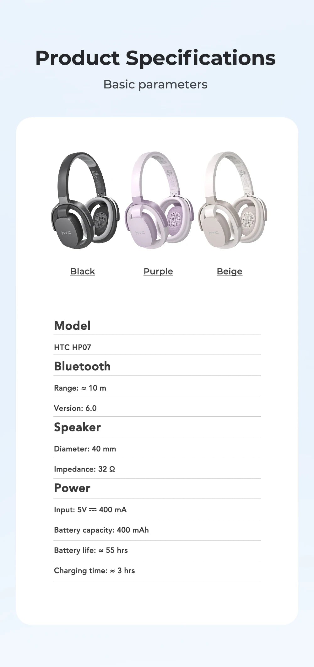 HTC HP07 Over-ear Headphones 134 Languages Translation Earphones Face-to-Face Translation Earphones Ultra-long Life Battery