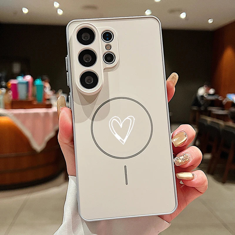 Love Heart Print Magnetic Phone Case For Samsung Galaxy S26 S25 S24 S23 Ultra S25 FE A57 A37 A17 A56 A55 A36 A16 A15 5G PC Cover