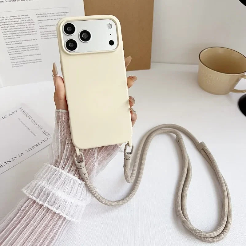 Official Lanyard Case For iPhone 17 Pro Max 14 12 11 13 15 16 Plus 17 Air Shockproof Candy Crossbody Neck Cord Strap Soft Cover