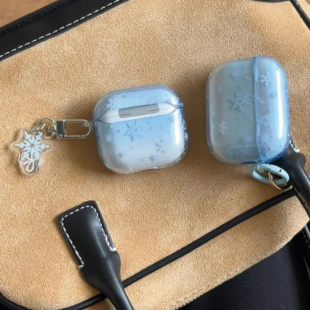 lovely winter snowflake gradient blue tpu headphone cover for airpods 4 2024 new bluetooth earphone case for airpods 1 2 3 pro 2