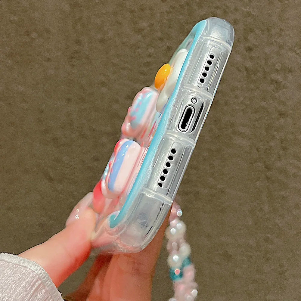Cute 3D Pig Bracelet Wrist Chain Lanyard Clear Soft Phone Case For iPhone 17 16 13 14 15 Pro Max 11 12 XR XS X 7 8 Plus SE Cover