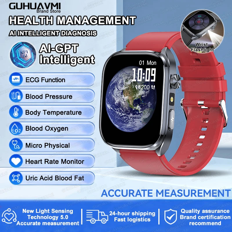 2026 New Accurate ECG Smart Watch Heart Health Analysis Blood analysis Blood Lipid Blood Pressure BT call Smart Watches For Men