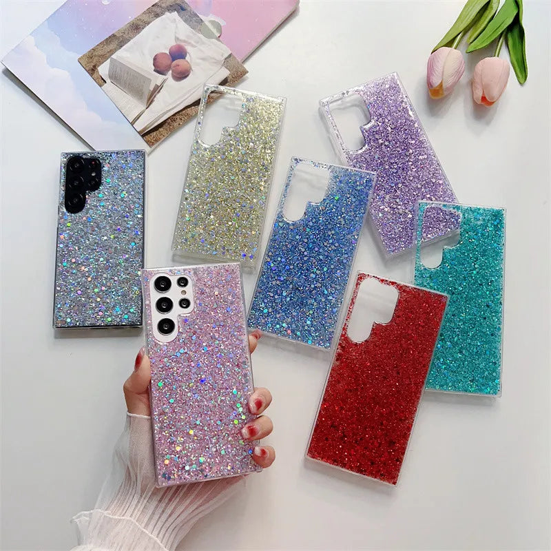 Shining Sequins Cases For Samsung Galaxy S25 S24 S23 S22 S21 S20 FE Plus Note 20 Ultra A13 A33 A53 A73 A22 A32 A42 A52 A72 Cover