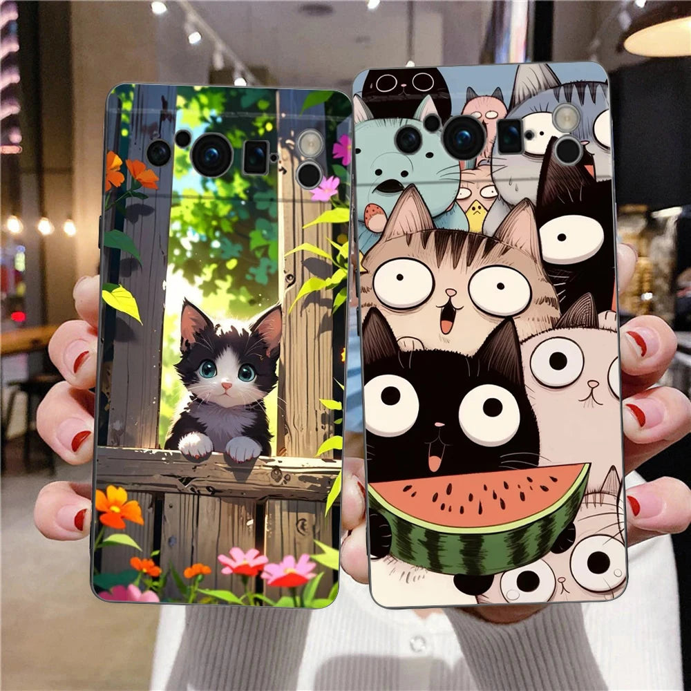 For Google Pixel 10 Pro Phone Case Pixel 9 Pro XL TPU Case Pixel 8 Pro 9A 8A 7A 7 6A 6 Pro Soft Cover Cute Cartoon Cat