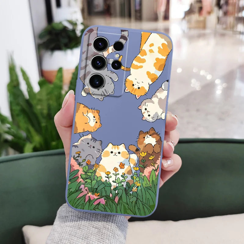 Lovely cat Phone Case For Samsung Galaxy S25 S24 S23 S22 S21 S20 Ultra FE S10 S10E Plus Note 20 Ultra Silicone Cover