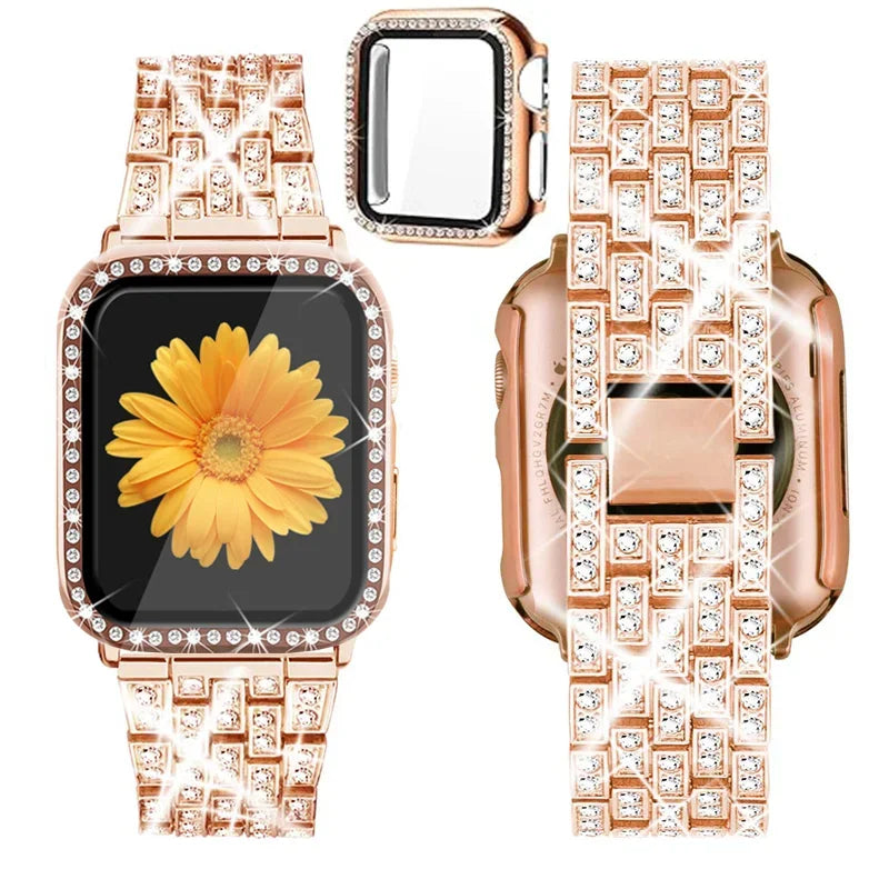 Diamond Bands+cover for apple watch case series 10 42mm 46mm 41/45mm bracelet+Screen Protector+Bumper iWatch 9 8 7 6 5 4 40/44mm