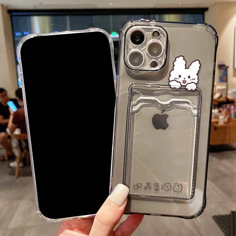 Card Slot Holder Phone Case For iPhone 13 17 15 16 11 12 14 Pro Max 16e Air XR XS X 7 8 Plus SE Soft Photo Pocket Wallet Cover
