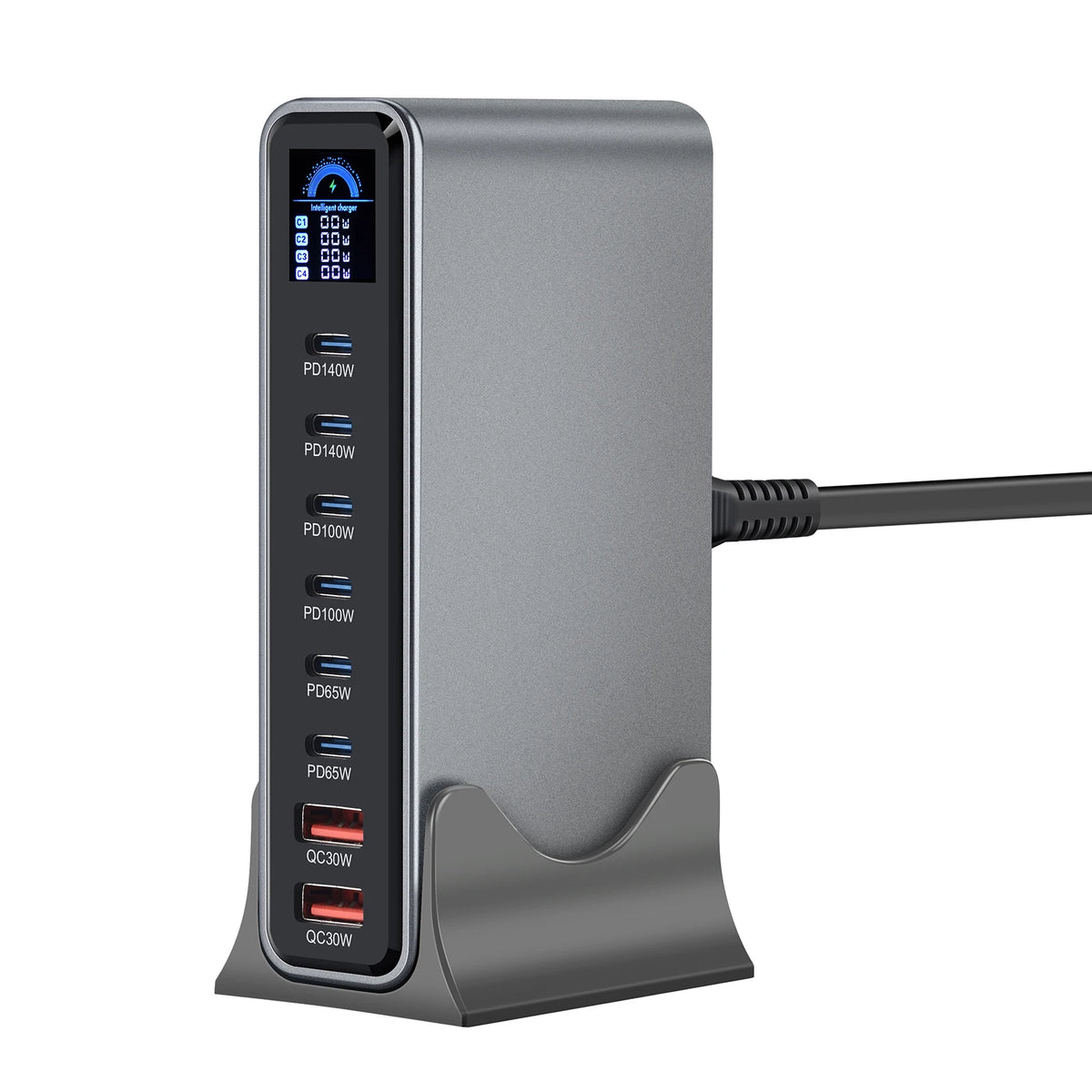 670W GaN Fast Charging Desktop Charger with Display 140W USB-C Port 8-Port Station for Phones And Tablets