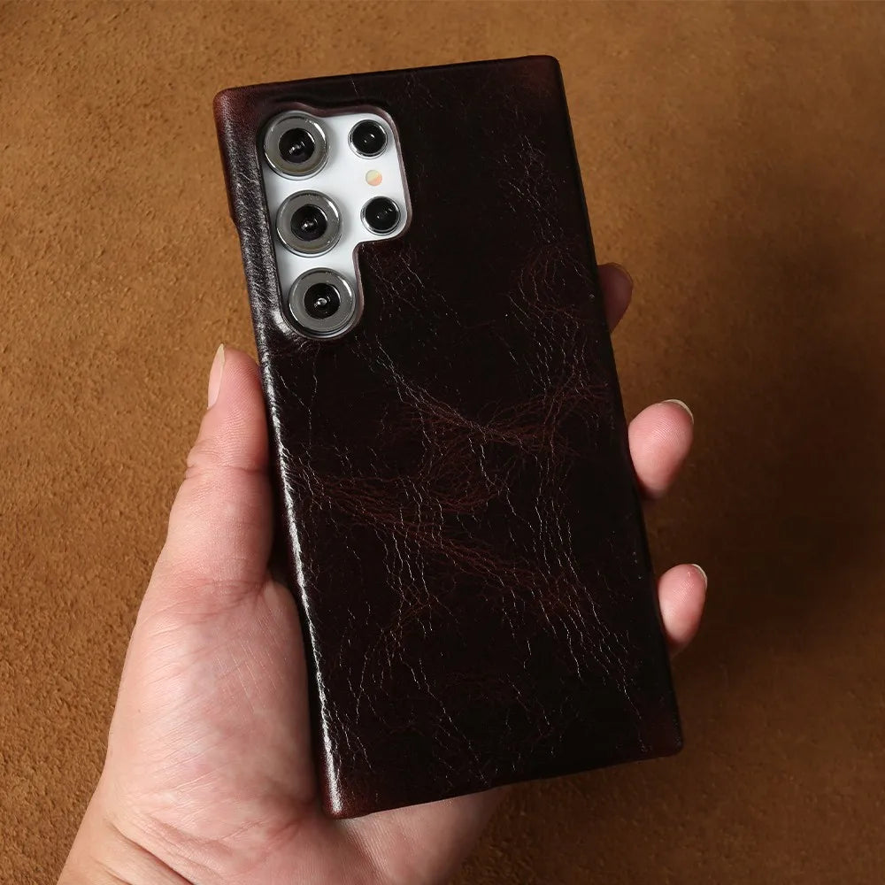 Luxury Genuine Leather Case for Samsung Galaxy S24 Ultra S23 S22Plus S21FE S20 Real Cowhide Leather Phone Cover Back Shell Coque