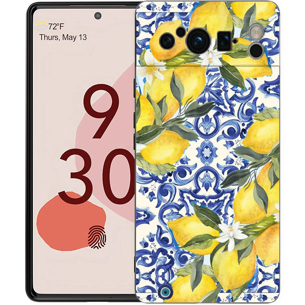 Summer Fruits Lemon Print Phone Case For Google Pixel 10 9 8 7 Pro 9A 8A 7A 6A 6 Pro XL Soft TPU Bumper Black Cover