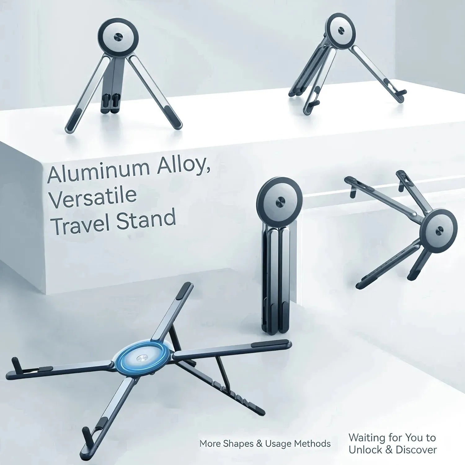 Portable Magnetic Phone Holder & Selfie Stick 3-in-1 Foldable Tripod Stand for iPhone iPad Tablet Laptop Desktop Use