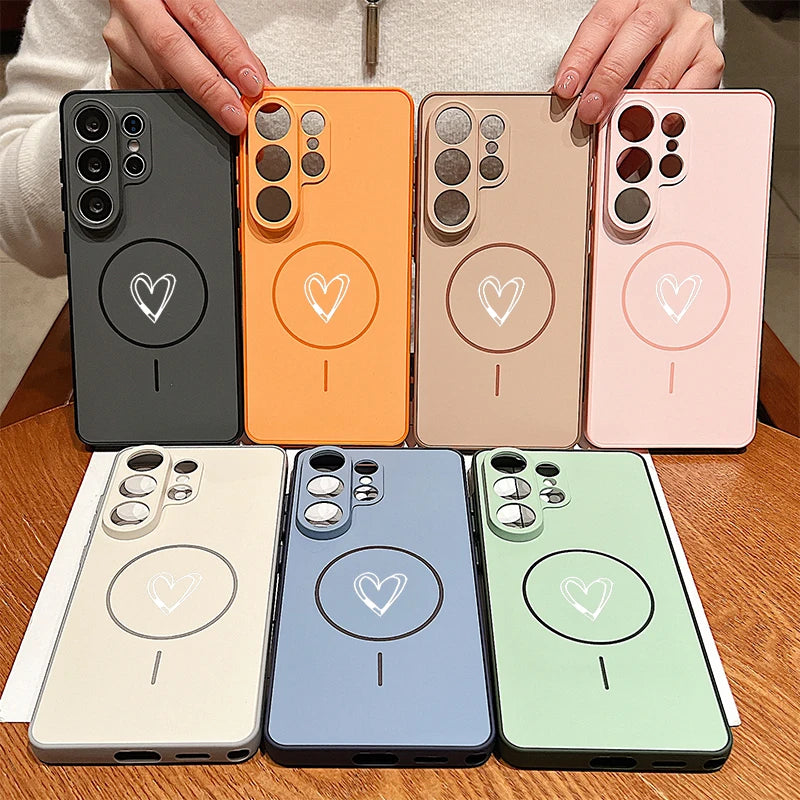 Love Heart Print Magnetic Phone Case For Samsung Galaxy S26 S25 S24 S23 Ultra S25 FE A57 A37 A17 A56 A55 A36 A16 A15 5G PC Cover
