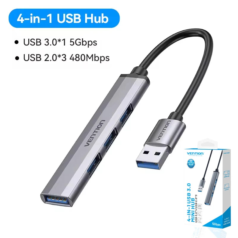 Vention USB A 3.0 HUB Metal Shell USB C 3.2 Gen 1 5Gbps Multi Adapter Splitter for Macbook Air Dell Lenovo PC Desktop Multi Hub