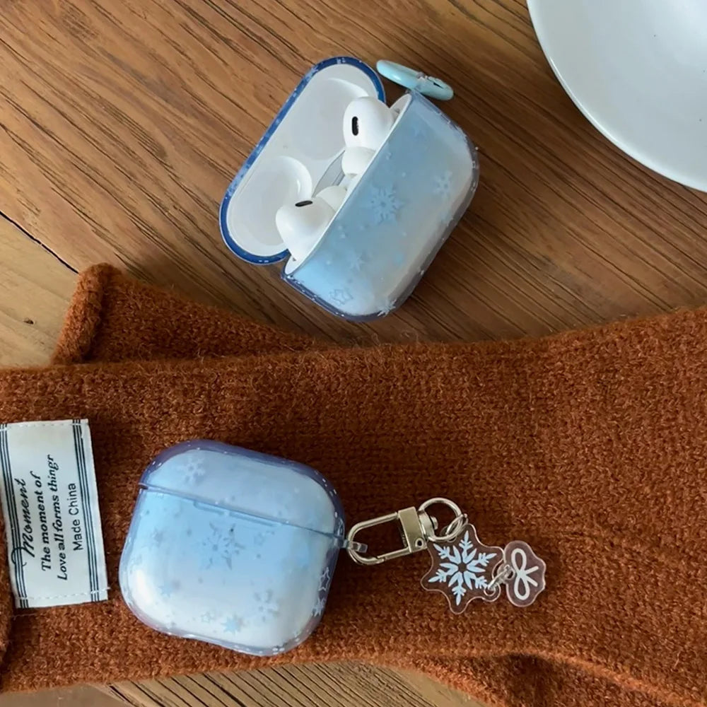 lovely winter snowflake gradient blue tpu headphone cover for airpods 4 2024 new bluetooth earphone case for airpods 1 2 3 pro 2