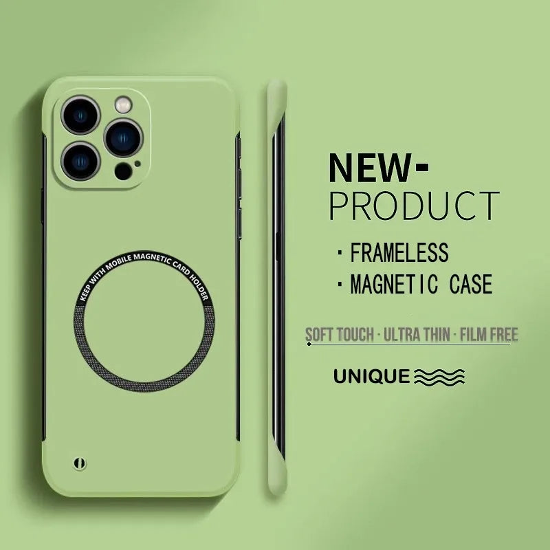 Ultra Thin Hard PC Magnetic Frameless Phone Case For Magsafe iPhone 17 16 15 14 Pro Max 13 Mini Air 16e Matte Color Solid Cover