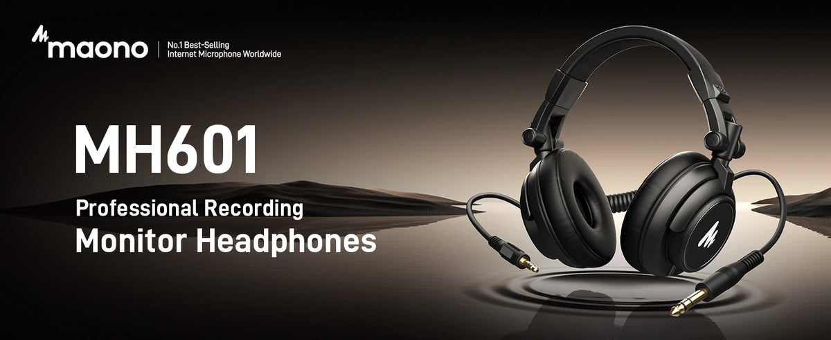 MAONO MH601 Studio Monitor Headphones with Detachable Plug & Cable 50mm Driver Wired Headset Over-Ear Headphones for DJ Studio