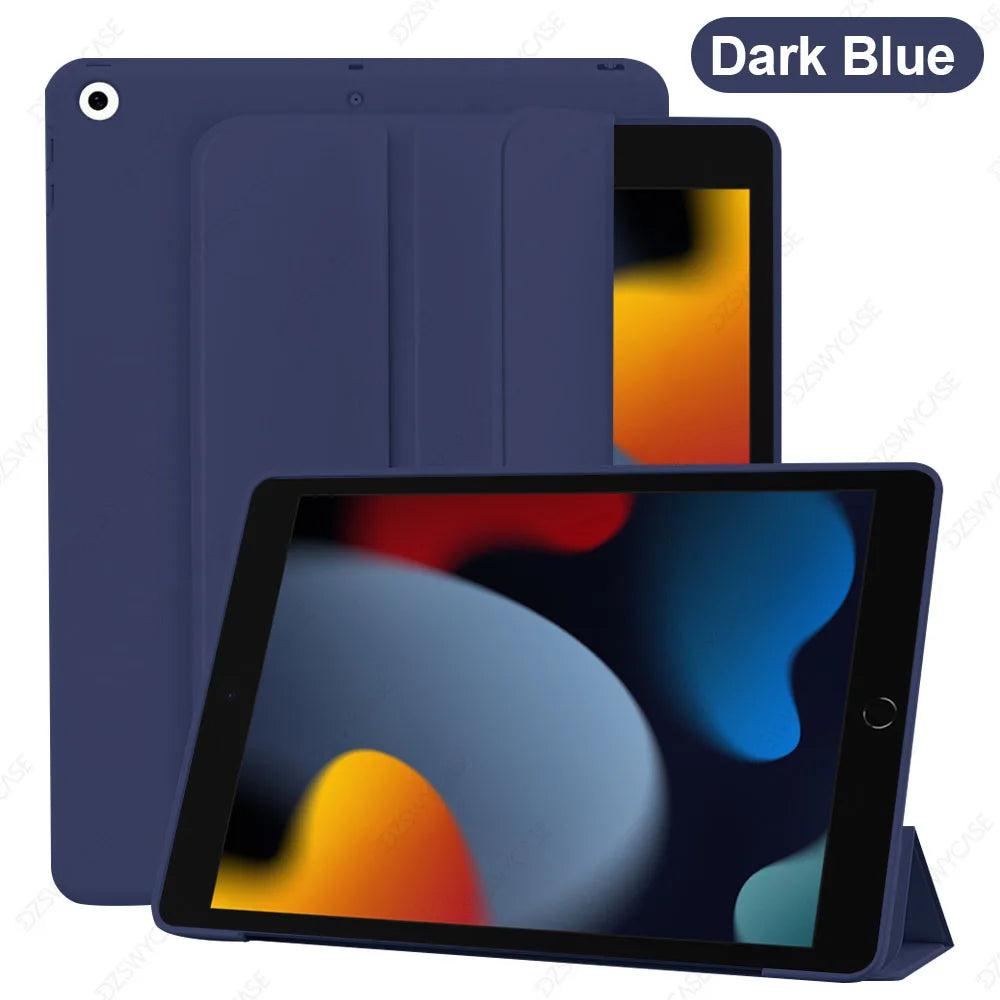 Silicone Case For iPad 9/8/7th Gen 10.2-inch, Lightweight Smart Trifold Stand Cover, Shockproof Soft TPU Back, Auto Sleep/Wake
