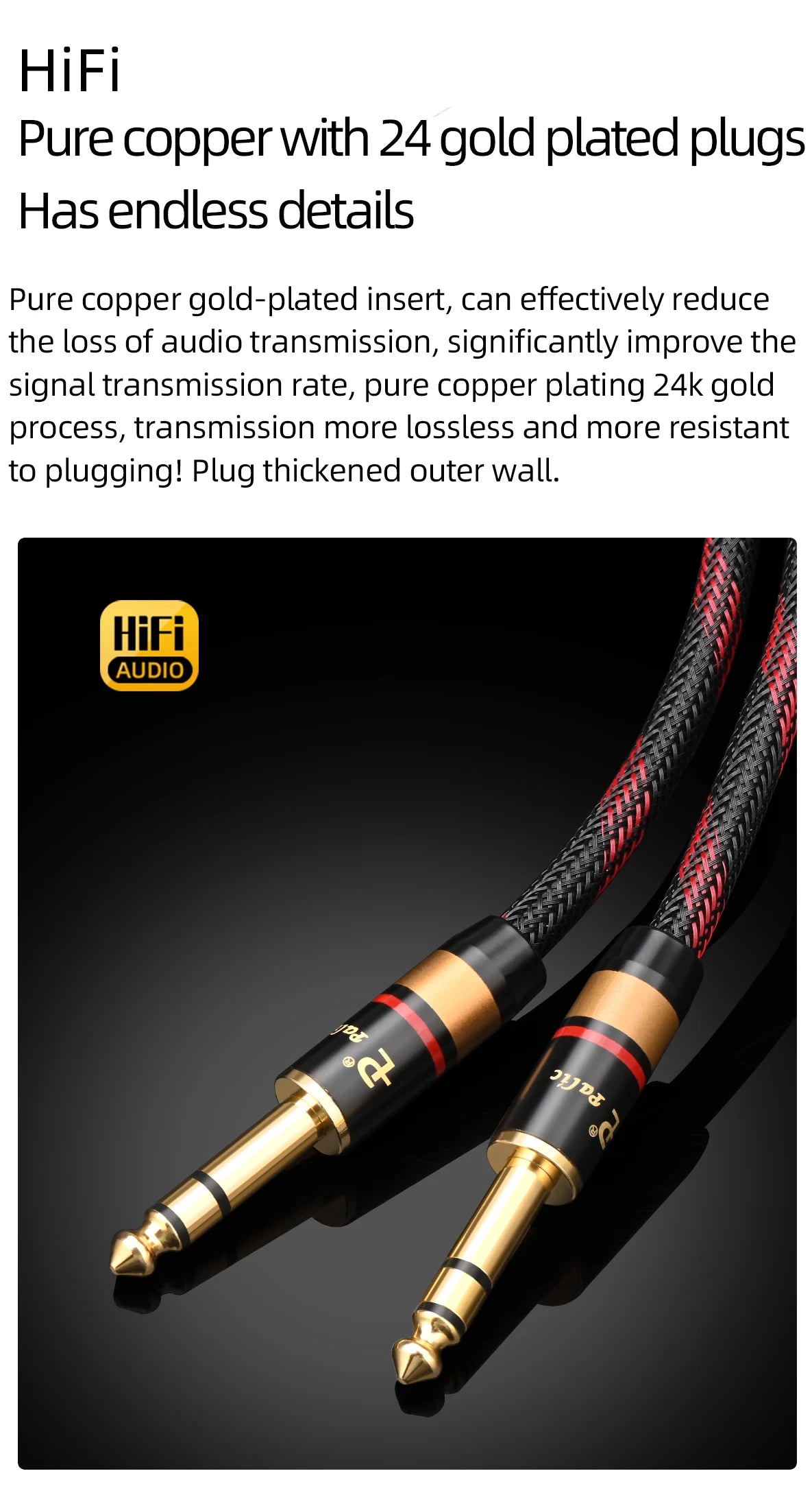 High Quality 6.35mm TRS Instrument Guitar Cable 6.35 Stereo Jack 1/4 TRS Male to Male Cable Unbalanced  Cord for Amplifier Mixer
