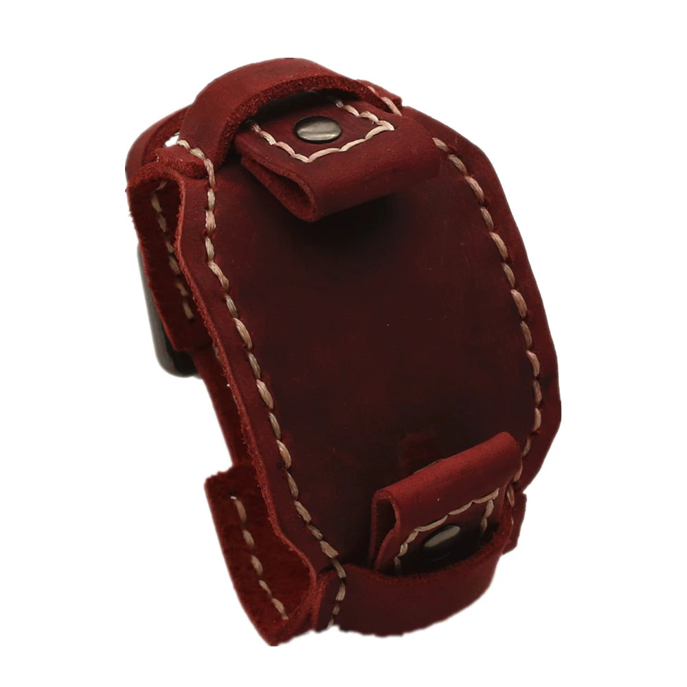 24mm Genuine Leather Watchband Handmade Stitched Pin Belt Punk Vintage WatchStrap Homme Men Jewelry