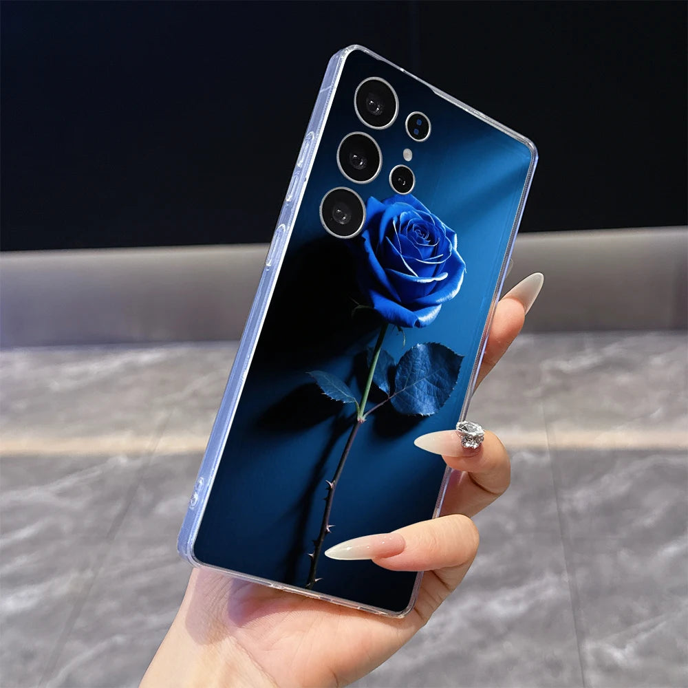 Single Blue Rose Phone Case for Samsung Galaxy S26 S25 S24 S23 S22 S21 S20 FE Plus Lucency TPU Protection Cover