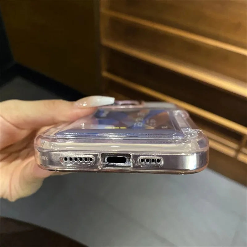 Transparent Card Slot Bag Holder Phone Case For iPhone17 Air 15 14 13 11 12 16 17ProMax Shockproof Protection Hard Acrylic Cover