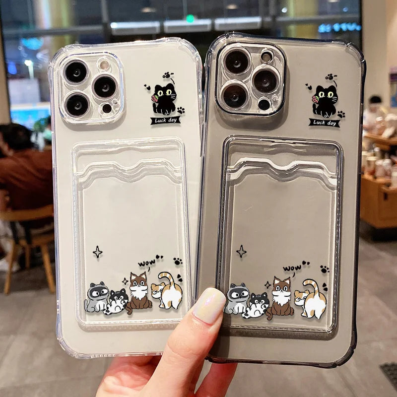 Card Slot Holder Phone Case For iPhone 13 17 15 16 11 12 14 Pro Max 16e Air XR XS X 7 8 Plus SE Soft Photo Pocket Wallet Cover