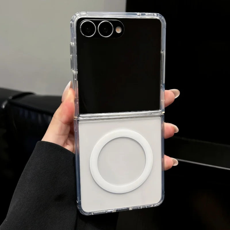 For Magsafe Magnetic Transparent Acrylic Flip Phone Case For Samsung Galaxy Z Flip 8 Z Flip 7 5 6 4 3 Shockproof Packaging Cover