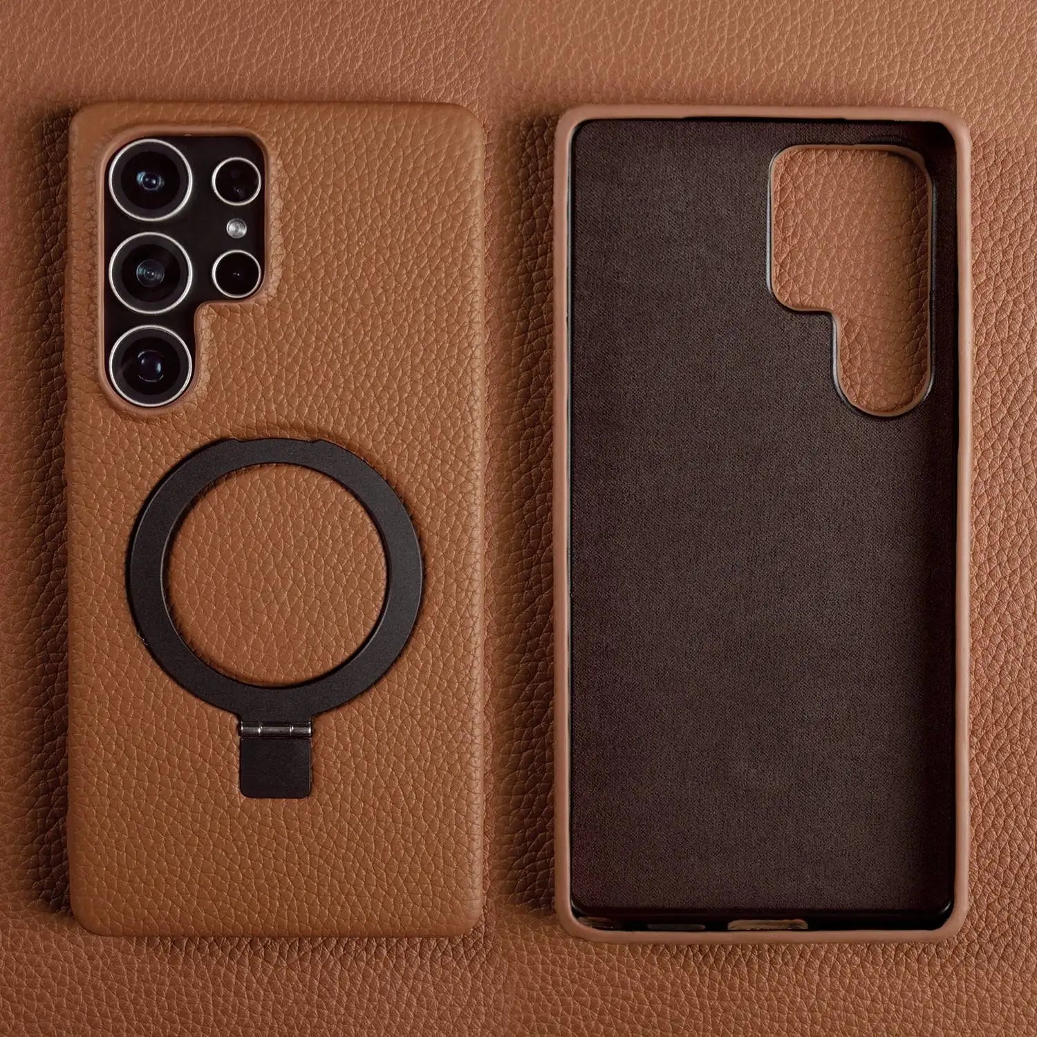 Magnet Ring Stand Phone Case For Samsung Galaxy S25 Ultra S24 S23 S22 S21 S20FE Cover Genuine Leather Case Magnetic Back Cover