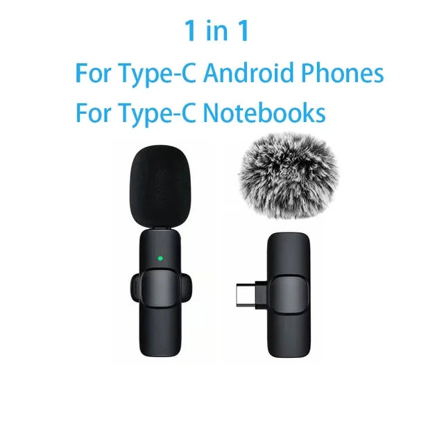Wireless Lavalier Microphone Mini Lapel Mic with Noise Cancellation for iPhone/Android USB-C Video Podcast Vlog Recording