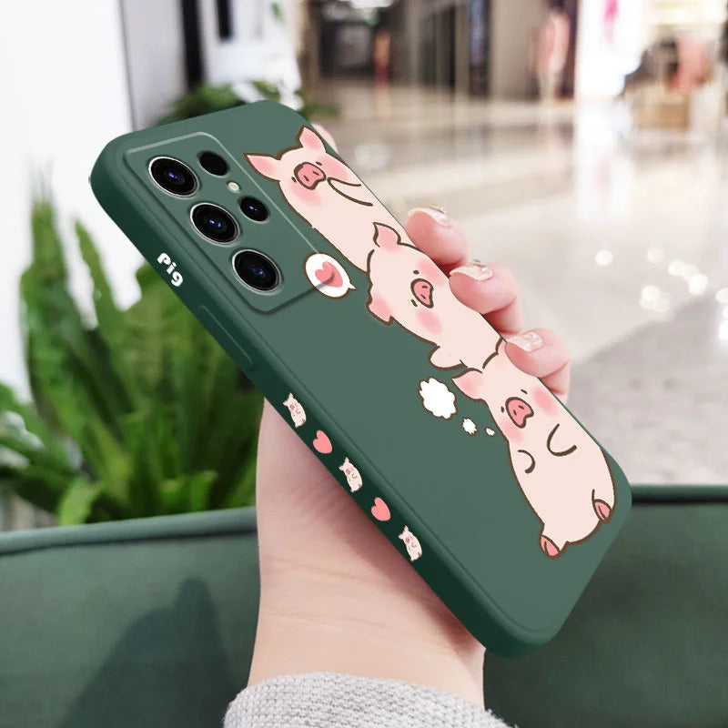 Cute Pink Pig Phone Case For Samsung Galaxy S25FE S24 S23 S22 S21 S20 S10 S10E Ultra Plus FE Note 20 Ultra 10 Plus Cover