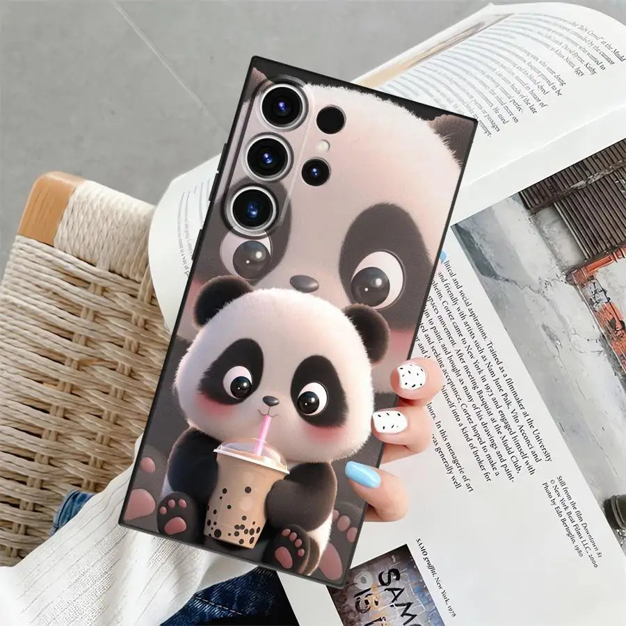 Cute Panda Funda Phone Cover Case for Samsung Galaxy S25 Note 20 8 9 10 S20 Ultra S26 S10 S9 S23 S24 Plus S21 FE