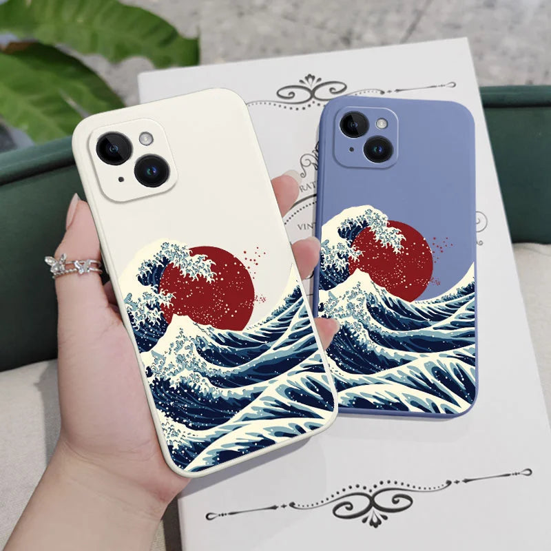 Red Sun Sea Waves Phone Case For iPhone 17 Air 16 16E 15 14 13 12 11 Pro Max Mini X XR XS  8 7 Plus 6 6S Plus Cover