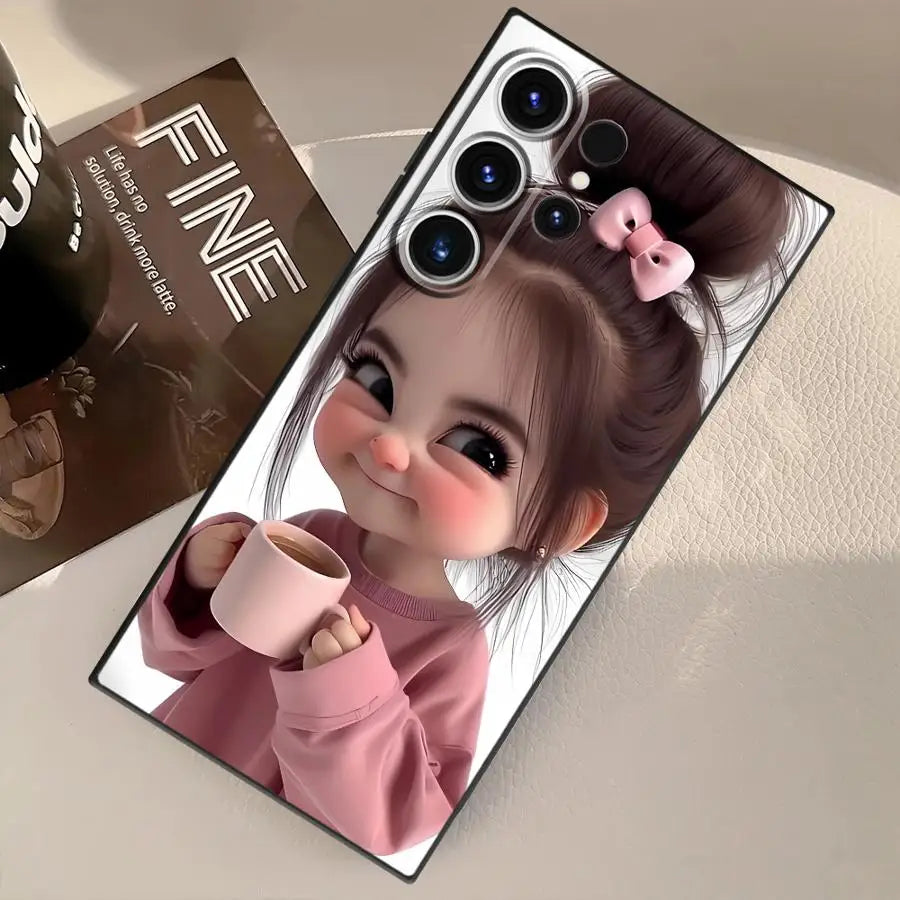 Cartoon Girl Pattern Case for Samsung Galaxy S26 S10 S9 S20 Note 20 Ultra 8 9 10 S21 FE S23 S24 Plus S25 Ultra Funda Phone Cover
