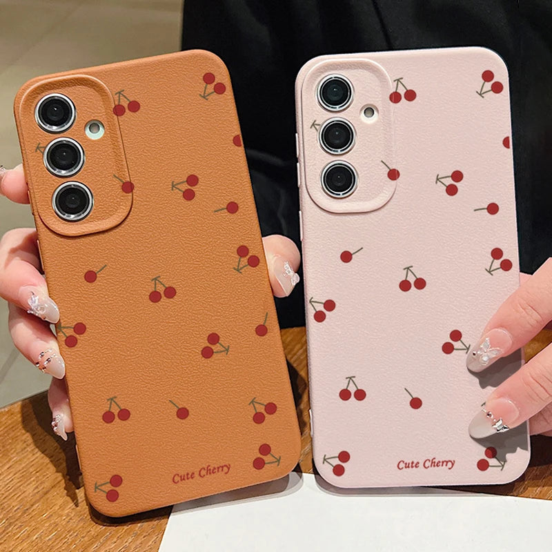 Red Cherry Case For Samsung Galaxy S25 Edge S26 S24 S23 S22 Ultra Plus S25 S24 FE A57 A37 A17 A56 A55 A36 A15 A16 Silicone Cover