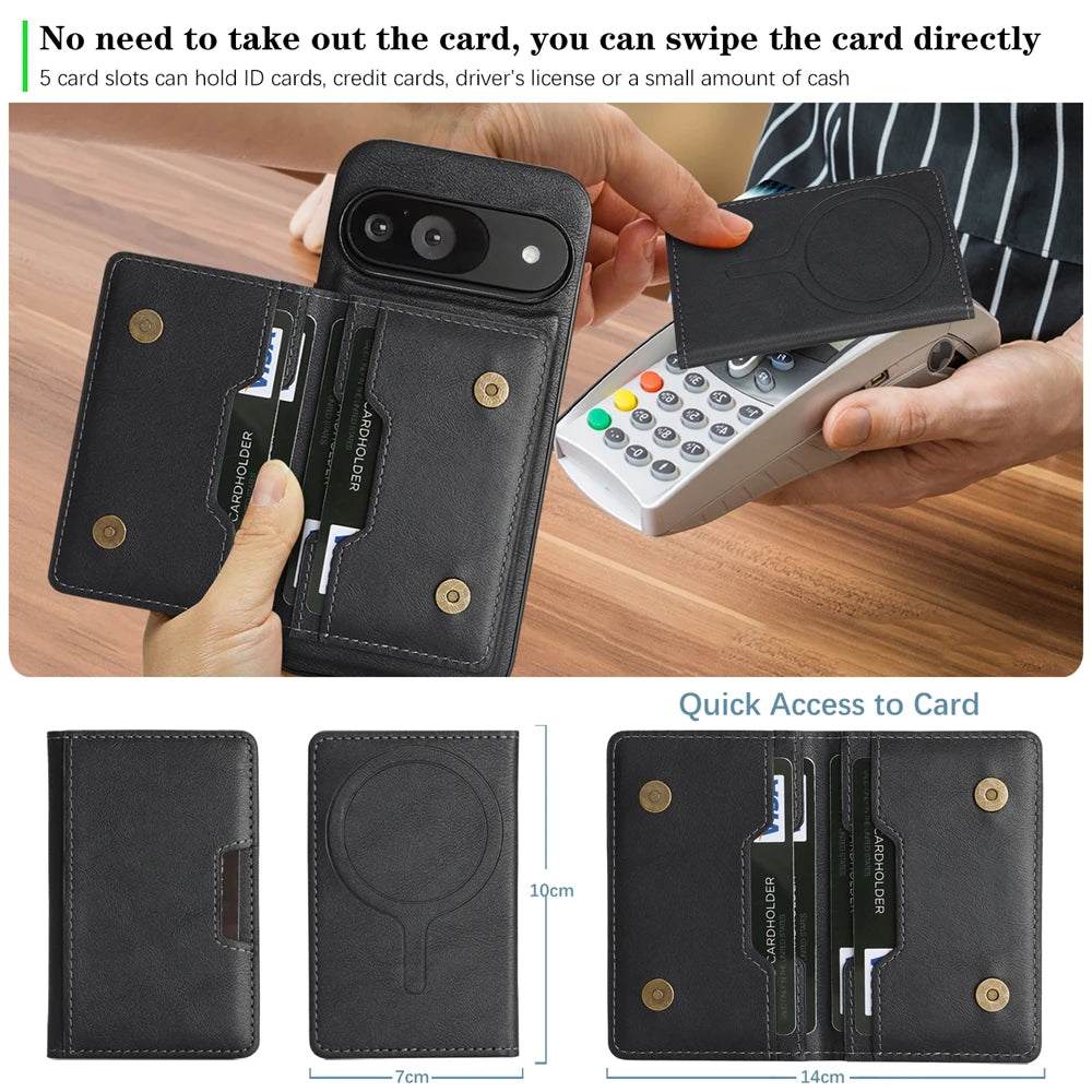 2 In 1 Magnetic Leather Case For Google Pixel 10 9 8 9a 8a Pro Xl 10pro 9pro 8pro Cards Slots Holder Kickstand Bag Phone Cover
