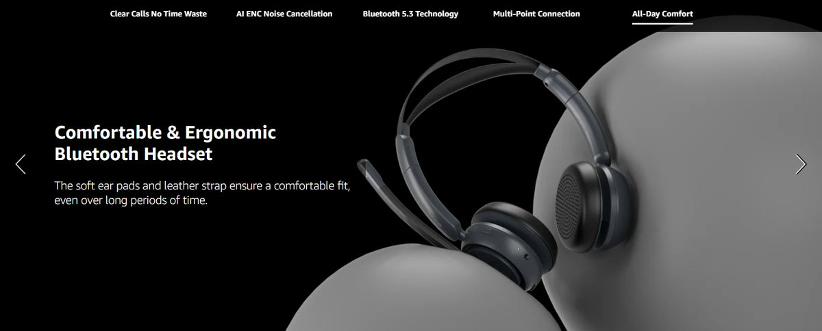 Nuroum Bluetooth 5.3 Over‑Ear Wireless Headset ENC Noise Cancelling Microphone USB Dongle Independent Mute Button Multi‑Point Connection Business Headphones for Call Center Work From Home PC Laptop Desktop Mac Zoom Micros