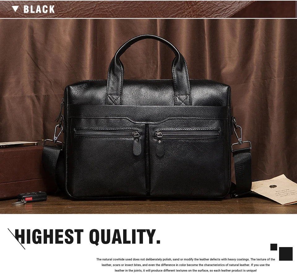 HUMERPAUL Men's Genuine Leather Briefcase Business Laptop Bag with Multiple Pockets Durable Handbag Shoulder Bags for Travel ﻿