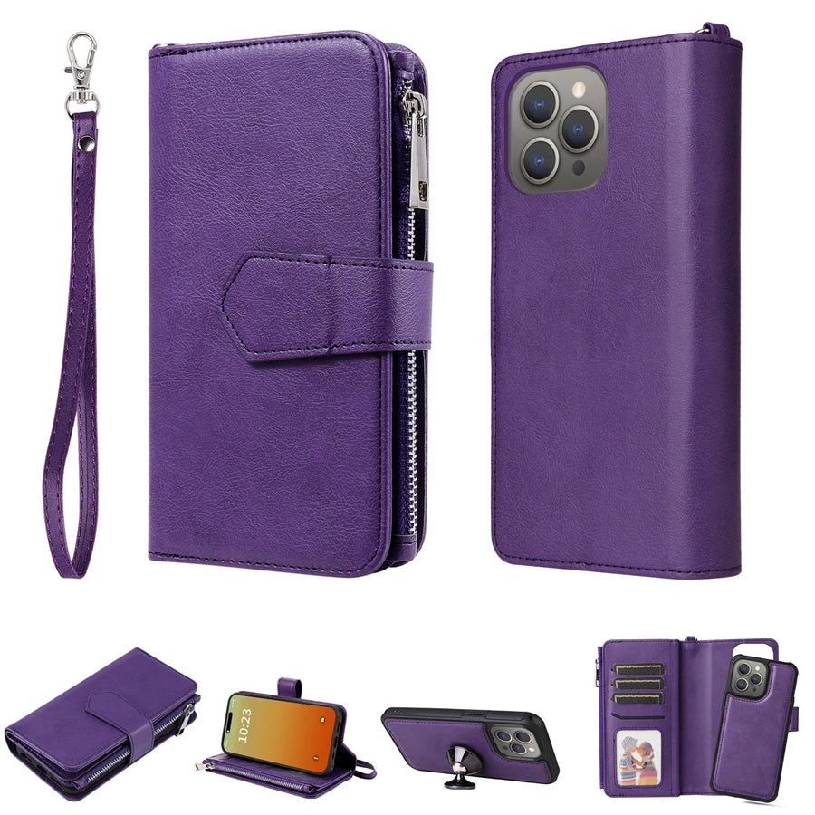 Magnet Detachable Wallet Case For iPhone 16e 15 Pro Max 14 13 Mini 12 11 SE3 SE2 XR 8 7 Plus Leather Card Slots Handbag Cover